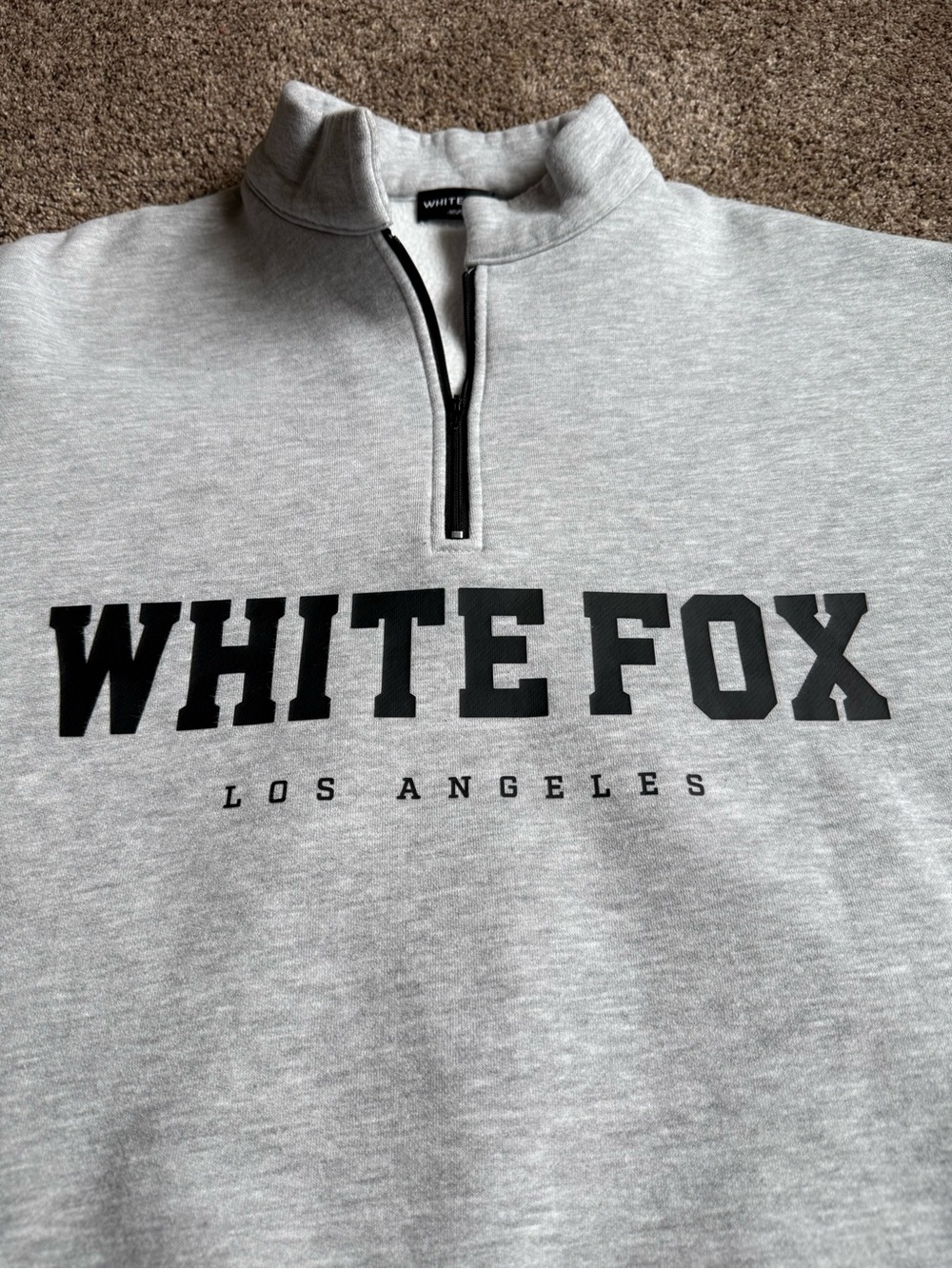 White Fox Los Angeles Quarter Zip Sweatshirt Gray Marle Black Logo XS/S